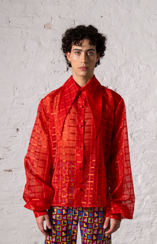 CAMISA PICOS ORGANZA ROJA