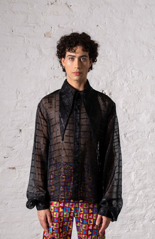 CAMISA PICOS ORGANZA NEGRA